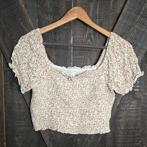 Floral Smocked Crop Top - Floral Print Juniors Small NWT